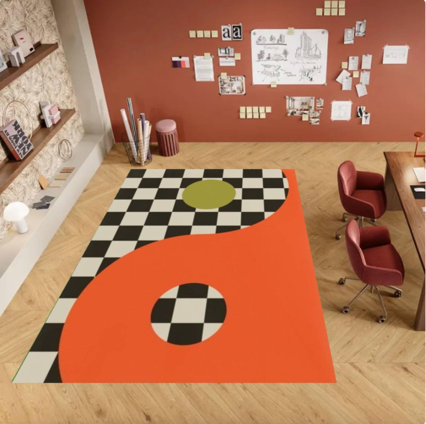 Abstract Geometric Checkerboard Rug Modern Retro Rug