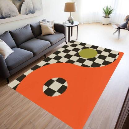 Abstract Geometric Checkerboard Rug Modern Retro Rug