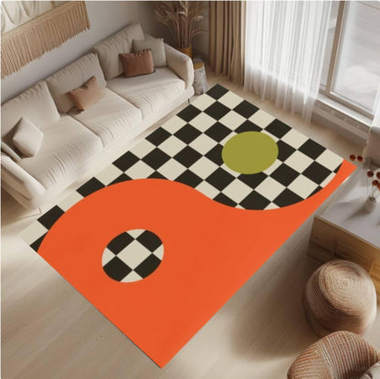 Abstract Geometric Checkerboard Rug Modern Retro Rug