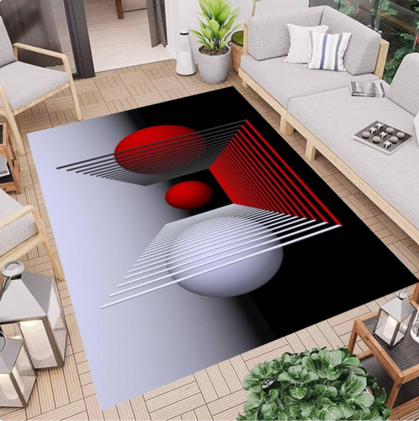 Modern Abstract Geometric Rug 3D- Optical Illusion Washable Rug