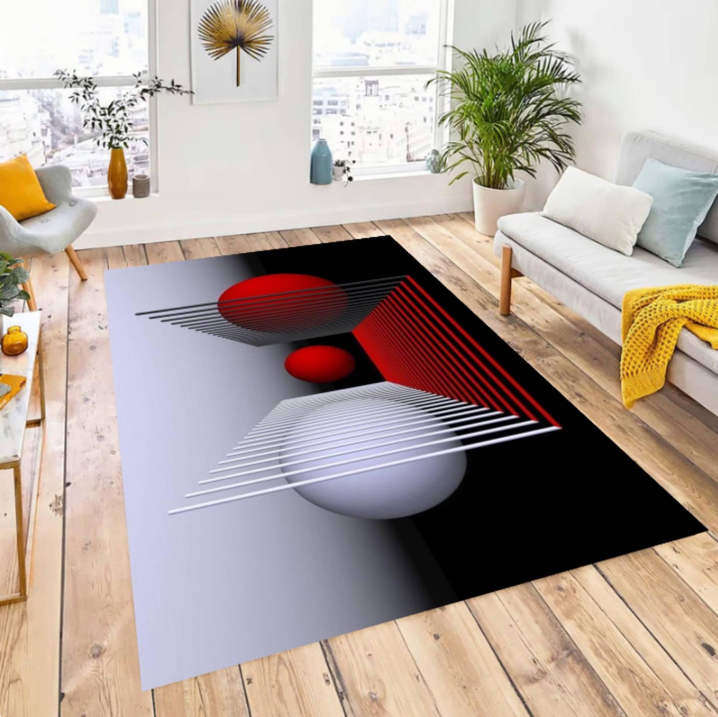 Modern Abstract Geometric Rug 3D- Optical Illusion Washable Rug
