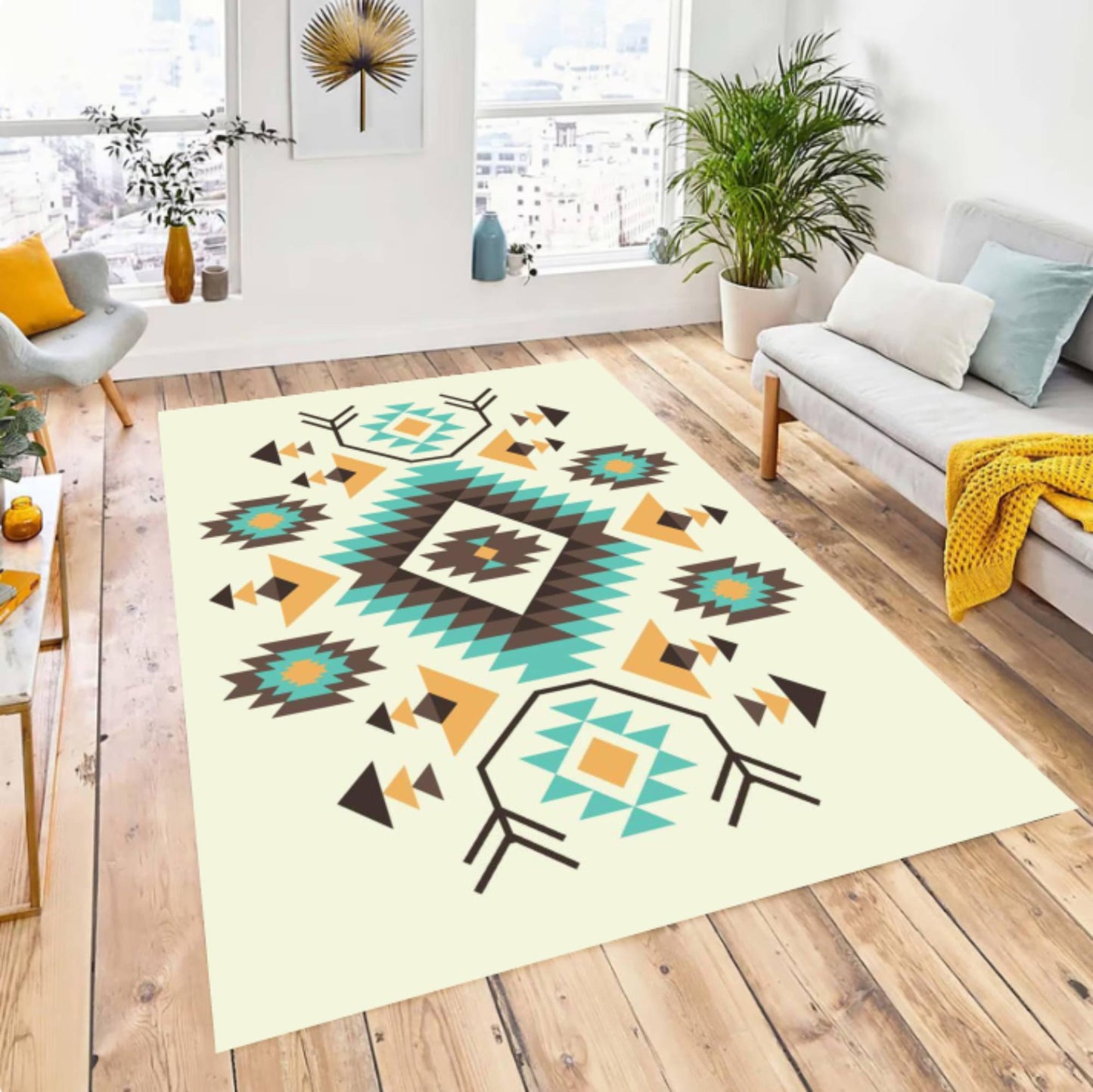Southwestern Tribal Area Rug, Boho rug, Geometric rug, Navajo Style Carpet, Washable Non Slip Rug, Aztec Pattern Home Decor for Living Room