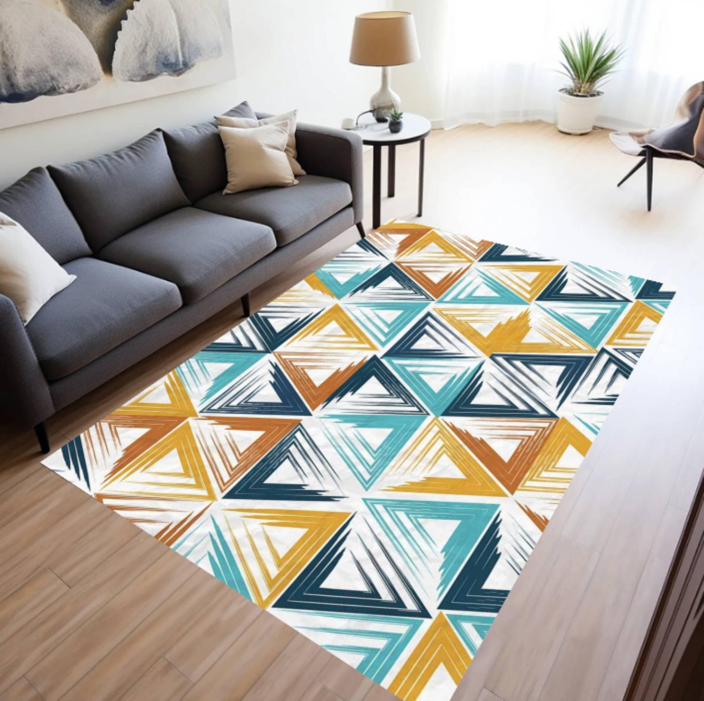 Modern Geometric Rug with Abstract Triangular Pattern Washable Rug Non-slip