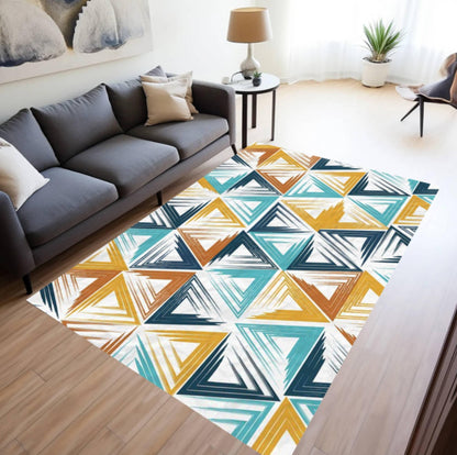 Modern Geometric Rug with Abstract Triangular Pattern Washable Rug Non-slip