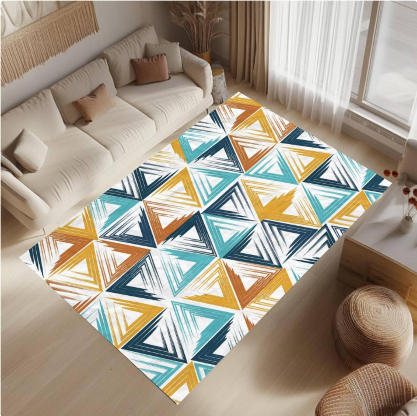 Modern Geometric Rug with Abstract Triangular Pattern Washable Rug Non-slip
