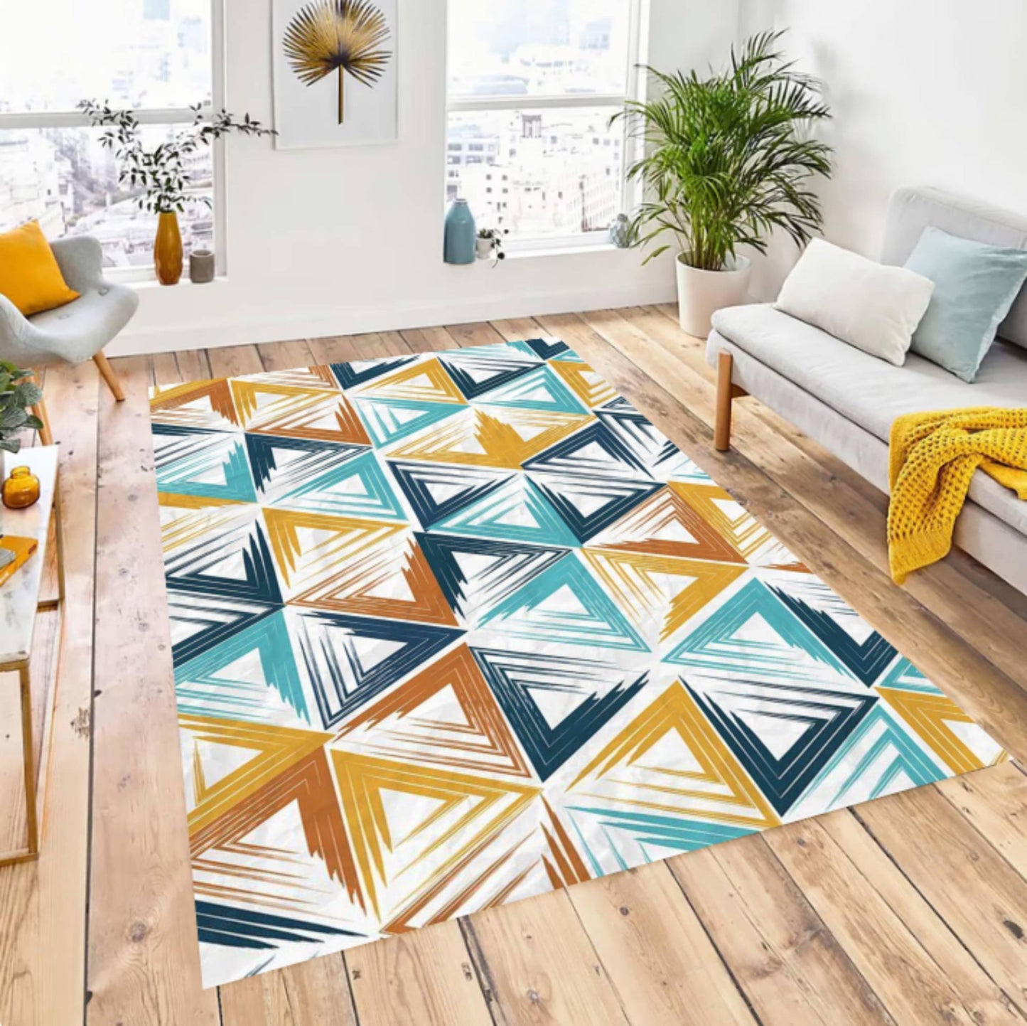 Modern Geometric Rug with Abstract Triangular Pattern Washable Rug Non-slip