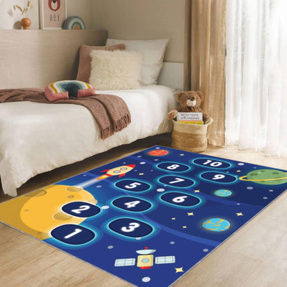 Kids Space Hopscotch Rug, Educational Playroom Carpet, Washable rug, Non Slip Kids Rug, Space Theme Nursery Decor, Toddler Bedroom Floor Mat