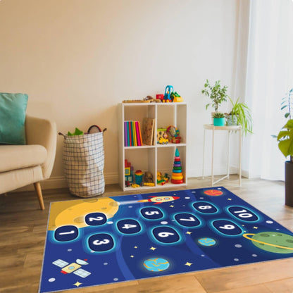 Kids Space Hopscotch Rug, Educational Playroom Carpet, Washable rug, Non Slip Kids Rug, Space Theme Nursery Decor, Toddler Bedroom Floor Mat