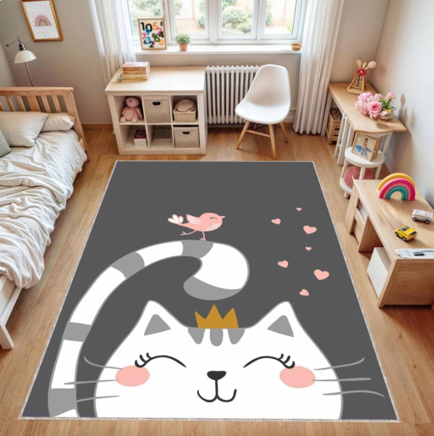 Fun Cat Blanket Kids Room Cartoon Cat Rug