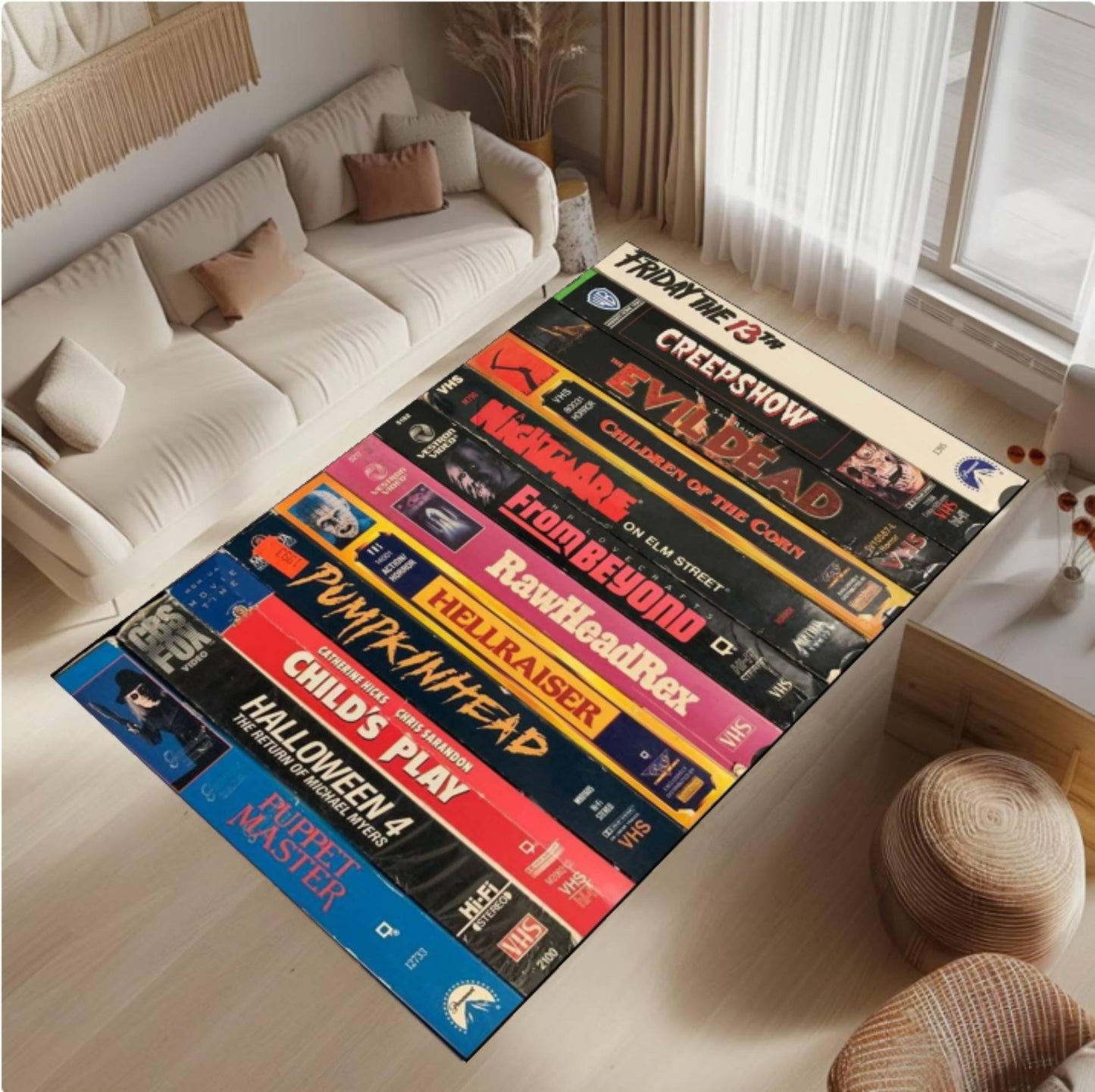 Horror VHS Tape Area Rug, Retro Movie Carpet, Vintage Slasher Film Decor, Halloween Room Rug, Washable Area Rug, Non Slip Backing
