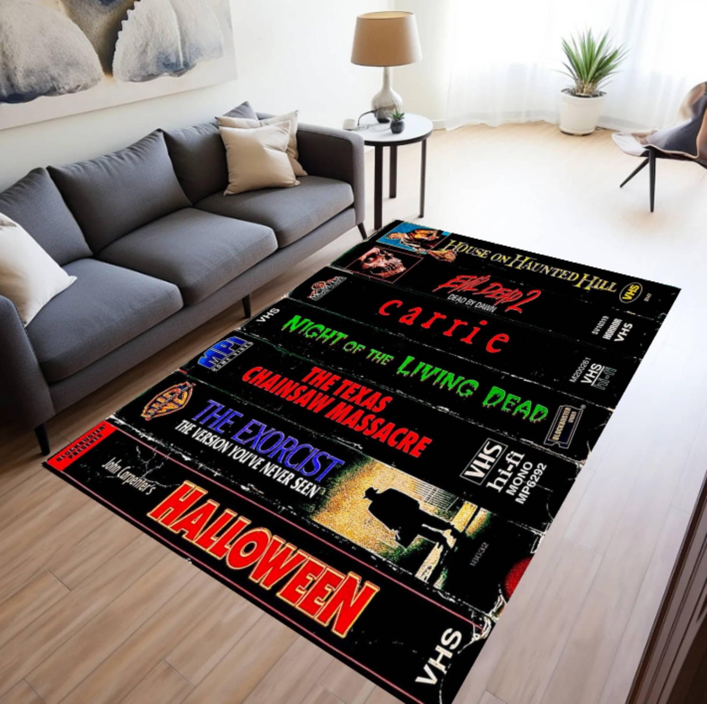 Classic Horror VHS Tape Rug | Retro Slasher Movie Area Rug