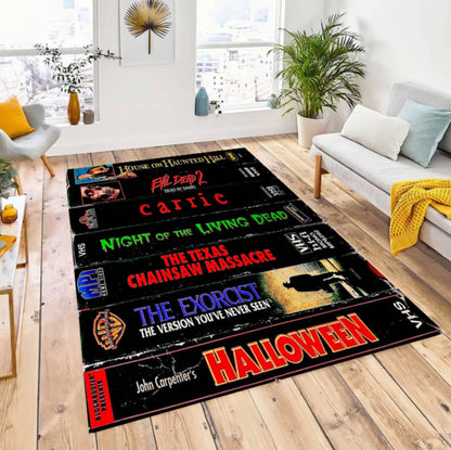 Classic Horror VHS Tape Rug | Retro Slasher Movie Area Rug