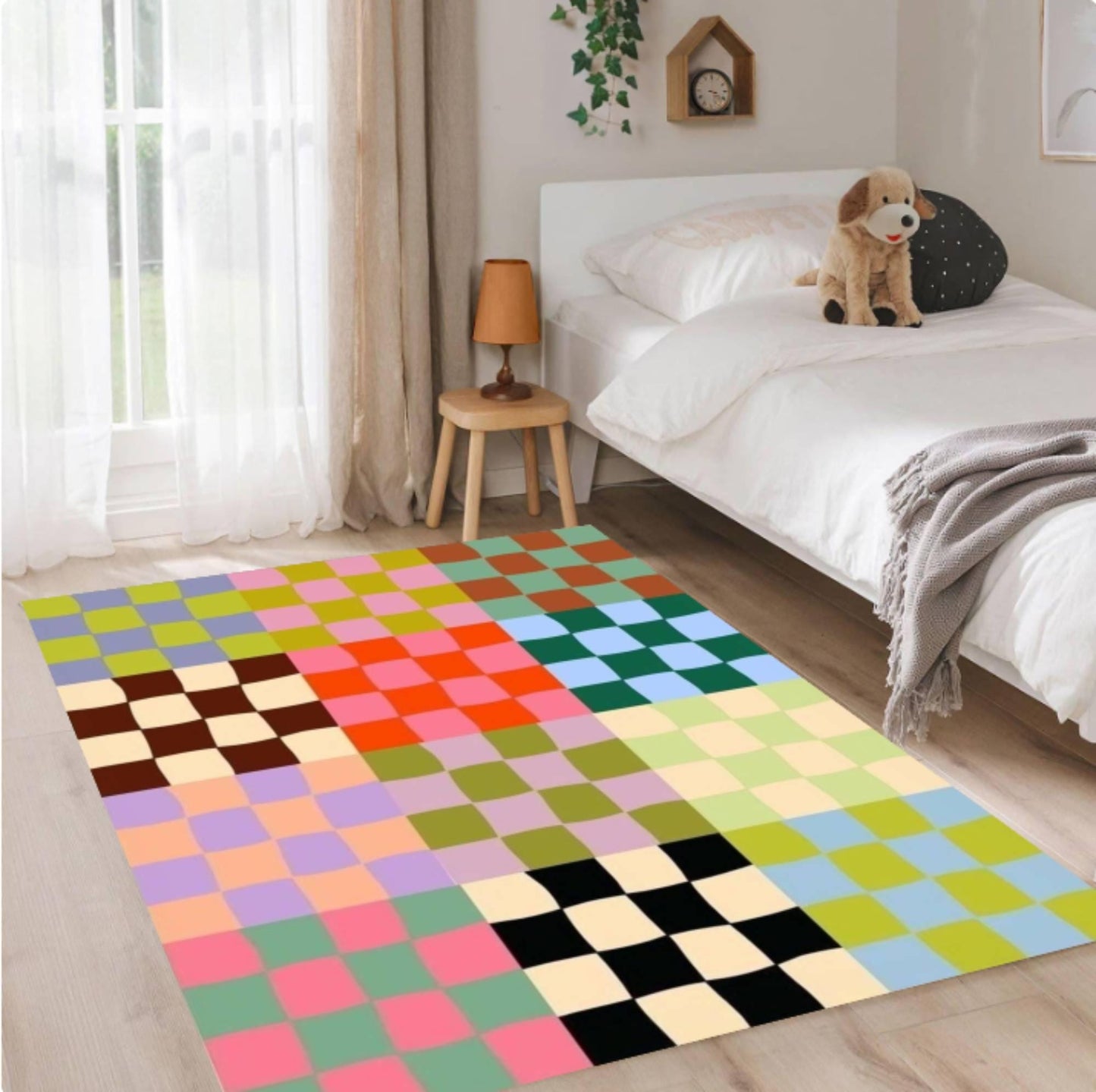 Colorful Checkerboard Rug Modern Abstract Rug Retro Patchwork Floor Decor