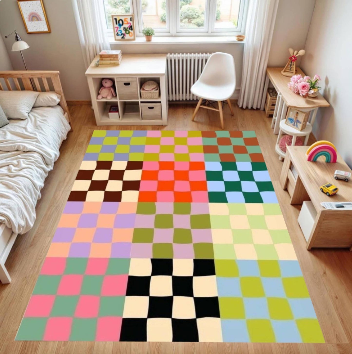 Colorful Checkerboard Rug Modern Abstract Rug Retro Patchwork Floor Decor