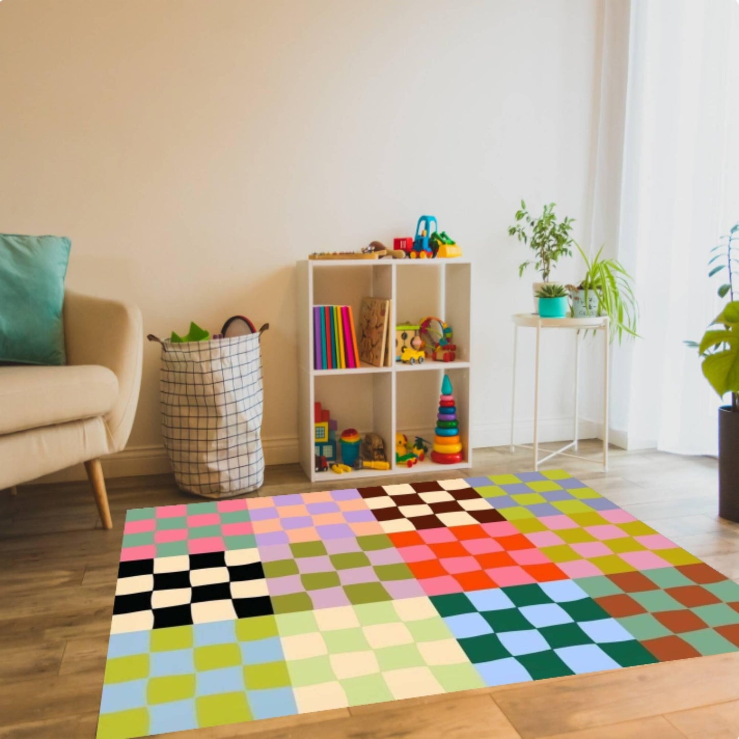 Colorful Checkerboard Rug Modern Abstract Rug Retro Patchwork Floor Decor