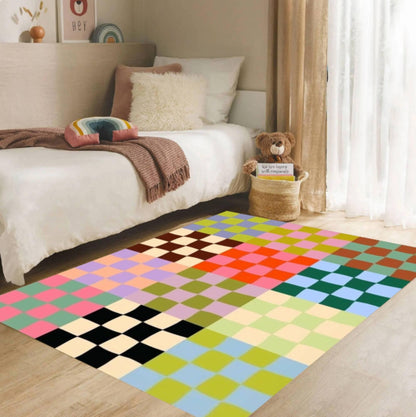 Colorful Checkerboard Rug Modern Abstract Rug Retro Patchwork Floor Decor