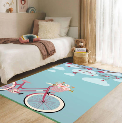 Pink Bicycle Floral Kids Room Rug Bicycle