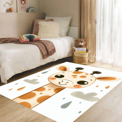 Cute Giraffe Kids Room Rug Neutral Safari Nursery Rug