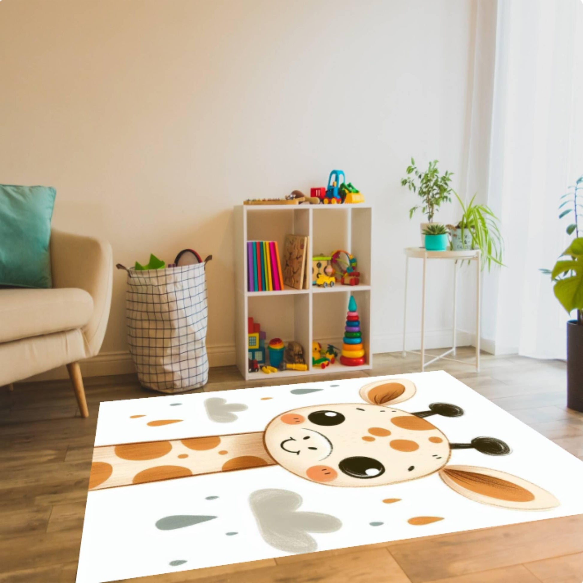 Cute Giraffe Nursery Rug, Neutral Safari Baby Room Carpet, Minimal Animal Kids Floor Mat, Washable Area Rug, Non Slip Toddler Room Decor