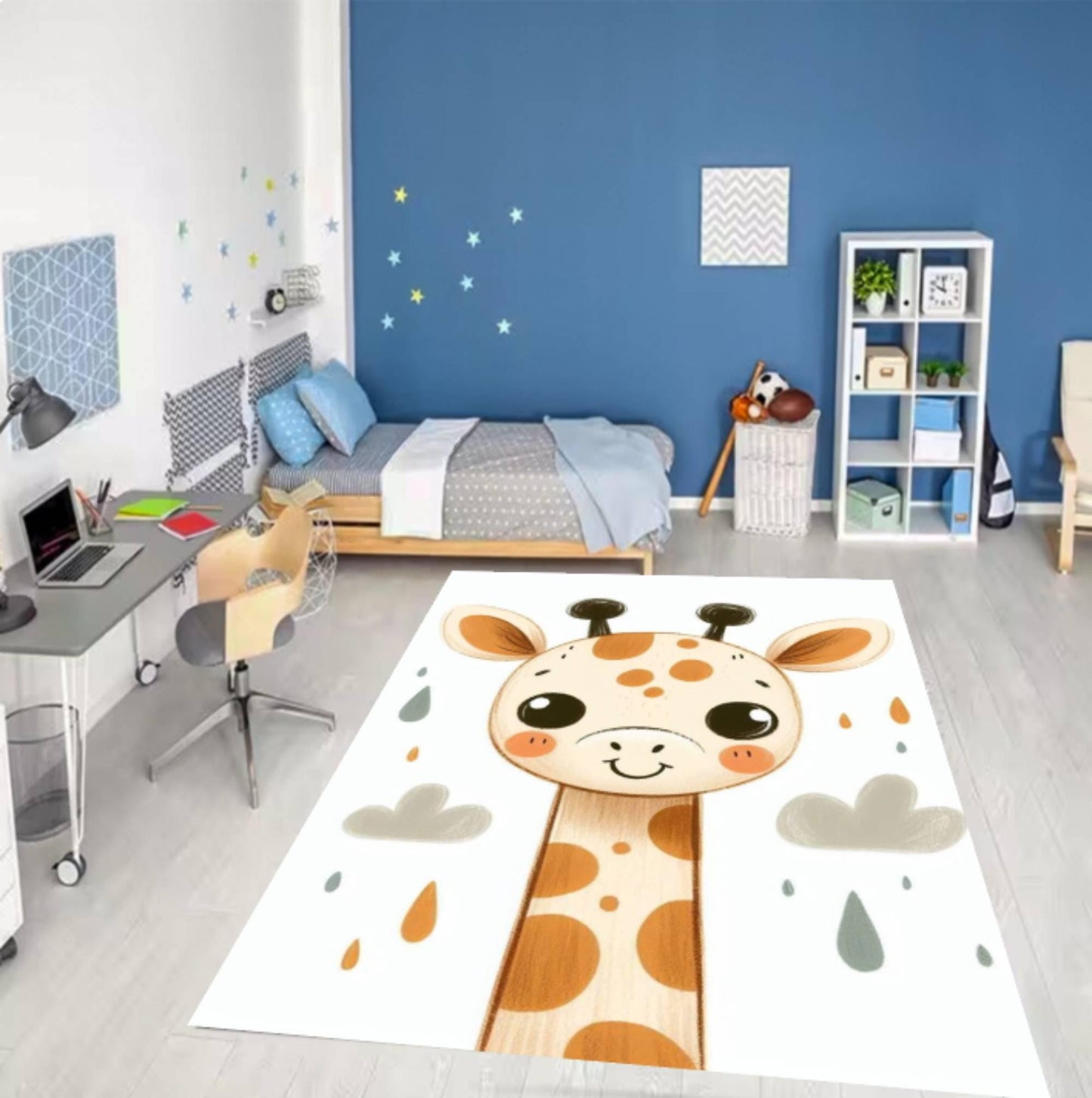 Cute Giraffe Kids Room Rug Neutral Safari Nursery Rug