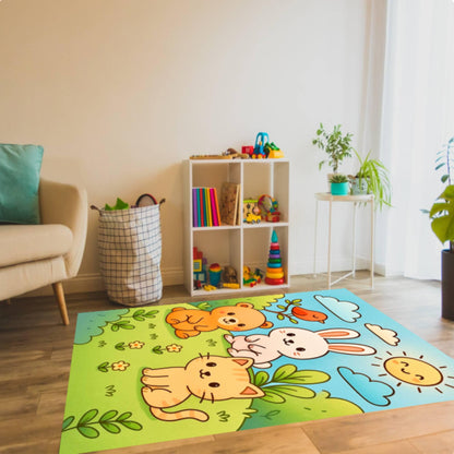 Cute Animals Rug Playroom Nursery Design Bear Rabbit Washable Rug