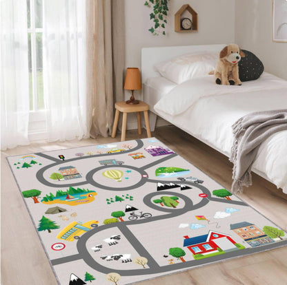 Kids Road Map Play Rug, City Traffic Playmat Carpet, Washable rug,Non Slip Kids Area Rug, Playroom Nursery Floor Mat, Toddler Car Play Decor