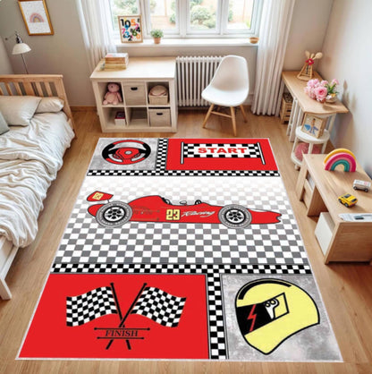 Race Car Theme Playroom Rug Washable Non-slip