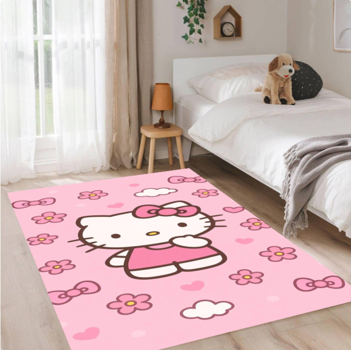 Cute Pink Kitten Kawaii Cartoon Nursery Rug