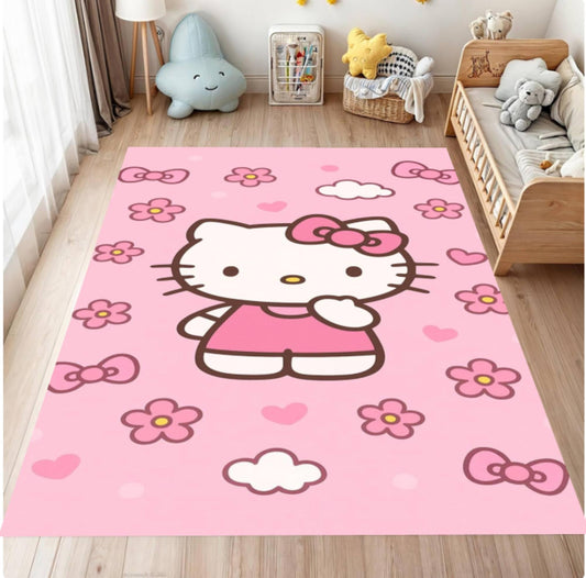 Cute Pink Kitten Kawaii Cartoon Nursery Rug