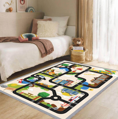 Kids City Road Rug for Bedroom, Educational Traffic Map Carpet, Washable Non Slip Area Rug, Nursery Decor, Toddler Floor Rug