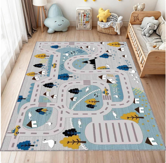 Kids Scenic Road Rug for Bedroom, Modern Traffic Map Nursery Carpet, Washable Non Slip Area Rug, Neutral Kids Room Decor, Toddler Floor Rug