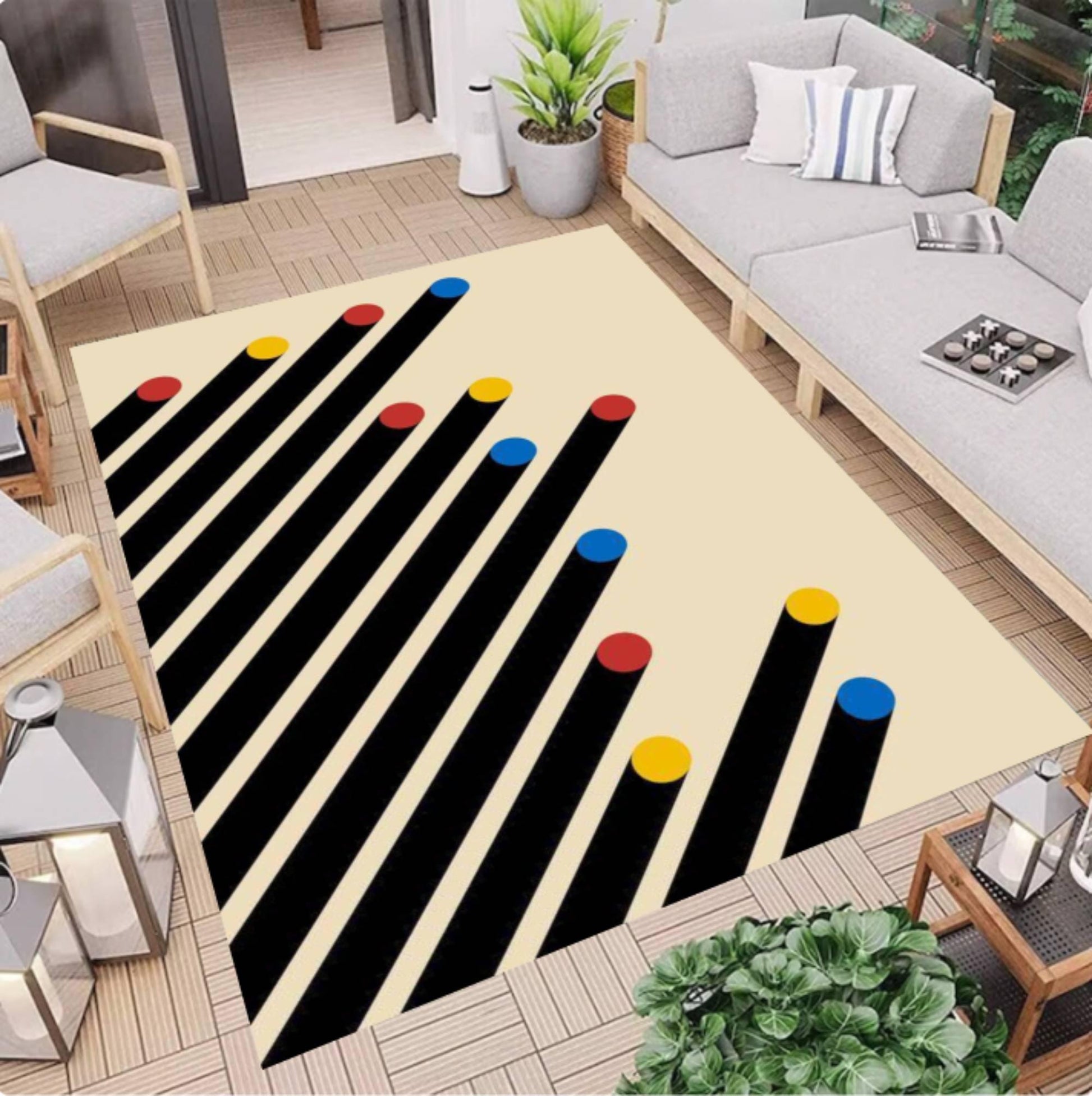 Abstract Modern Area Rug, Minimal Geometric Floor Carpet Washable Non Slip Rug for Living Room, Scandinavian Home Decor, Stylish Neutral Rug