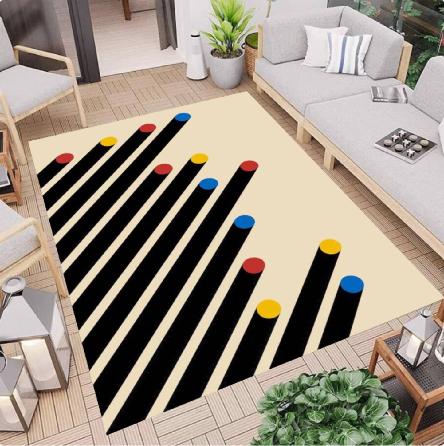 Abstract Modern Rug Minimal Geometric Floor Rug Washable Non-slip Rug
