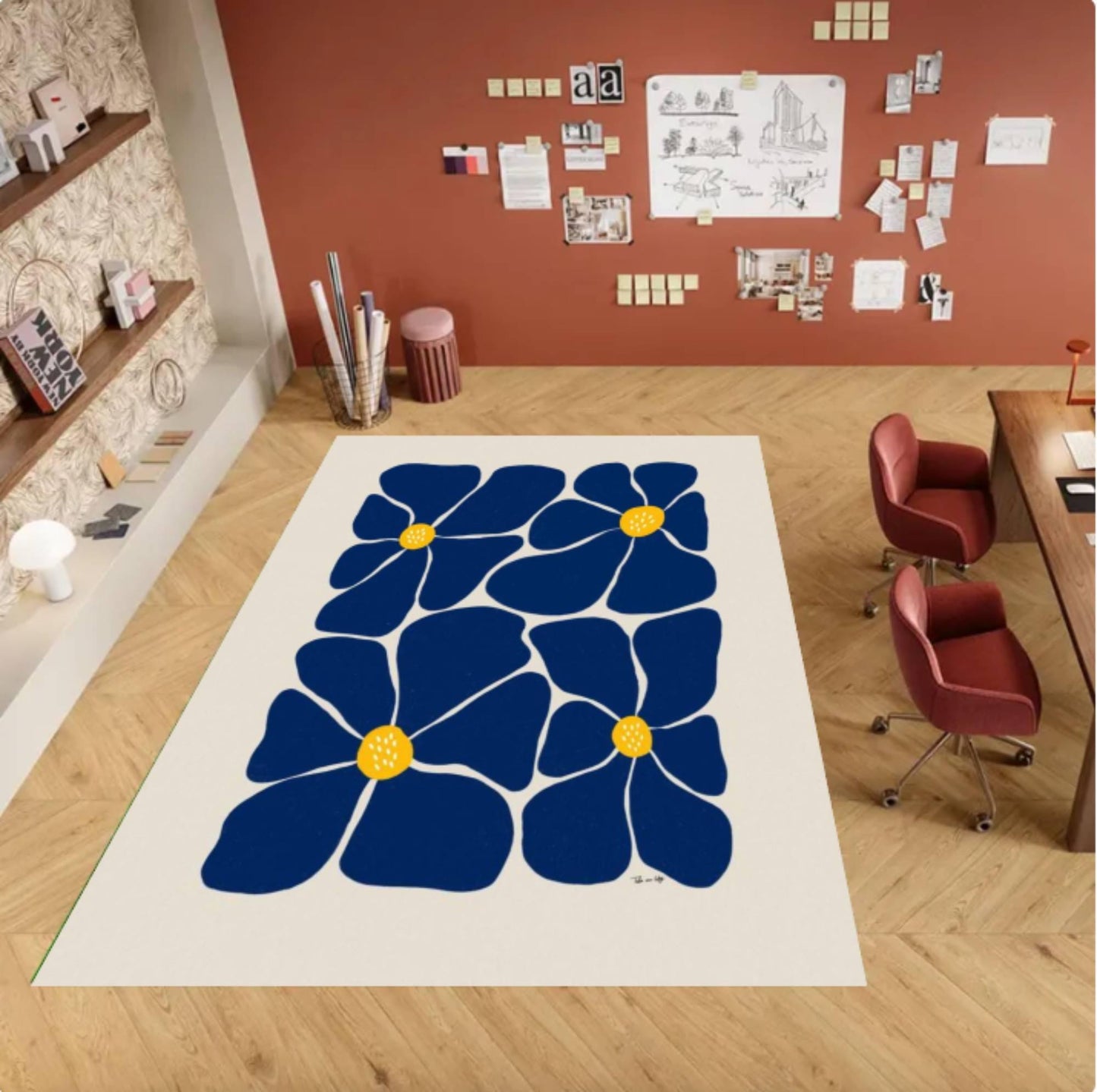 Modern Floral Rug Flower Minimal Rug Washable Rug Non-slip