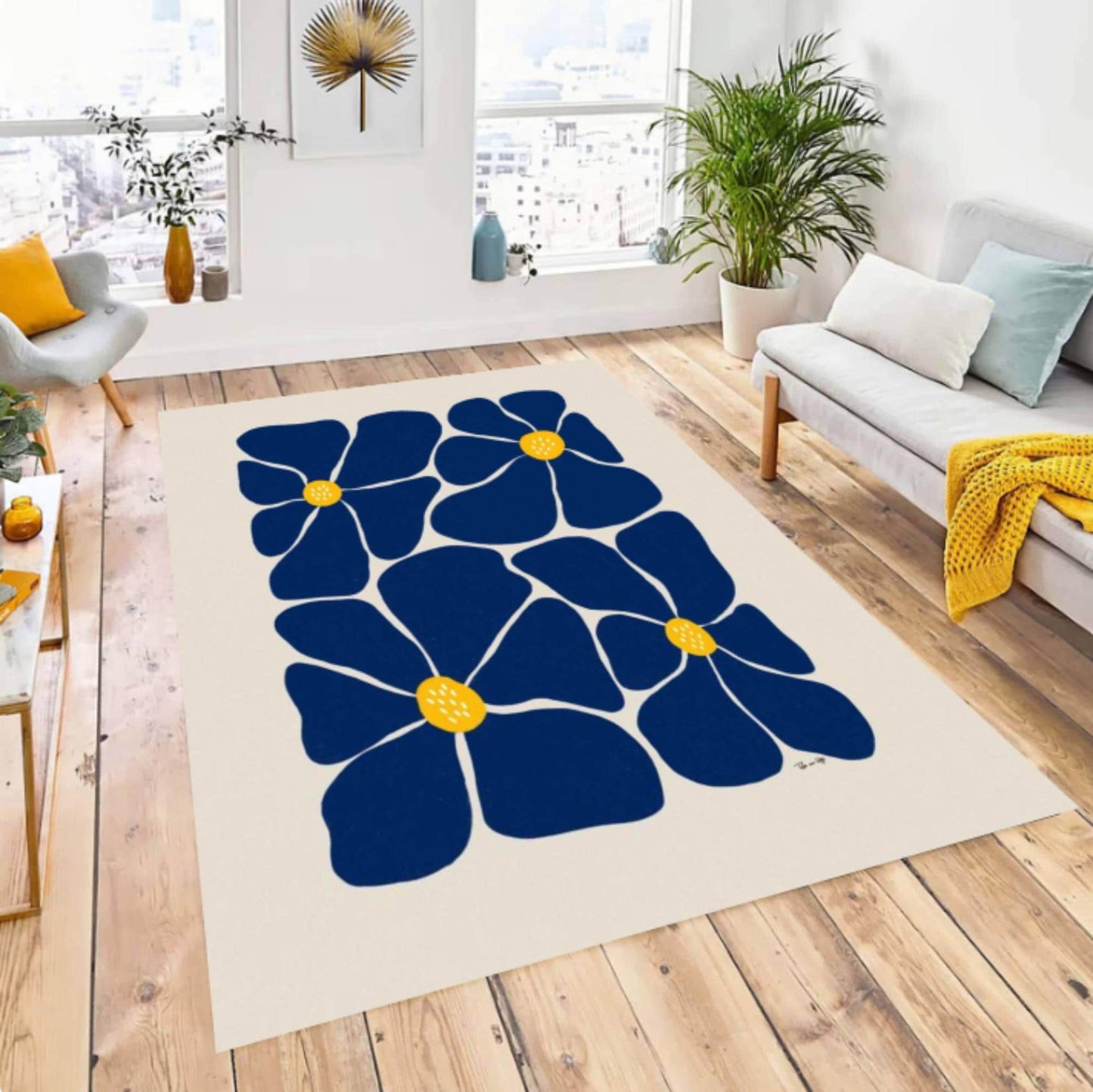 Modern Floral Rug Flower Minimal Rug Washable Rug Non-slip