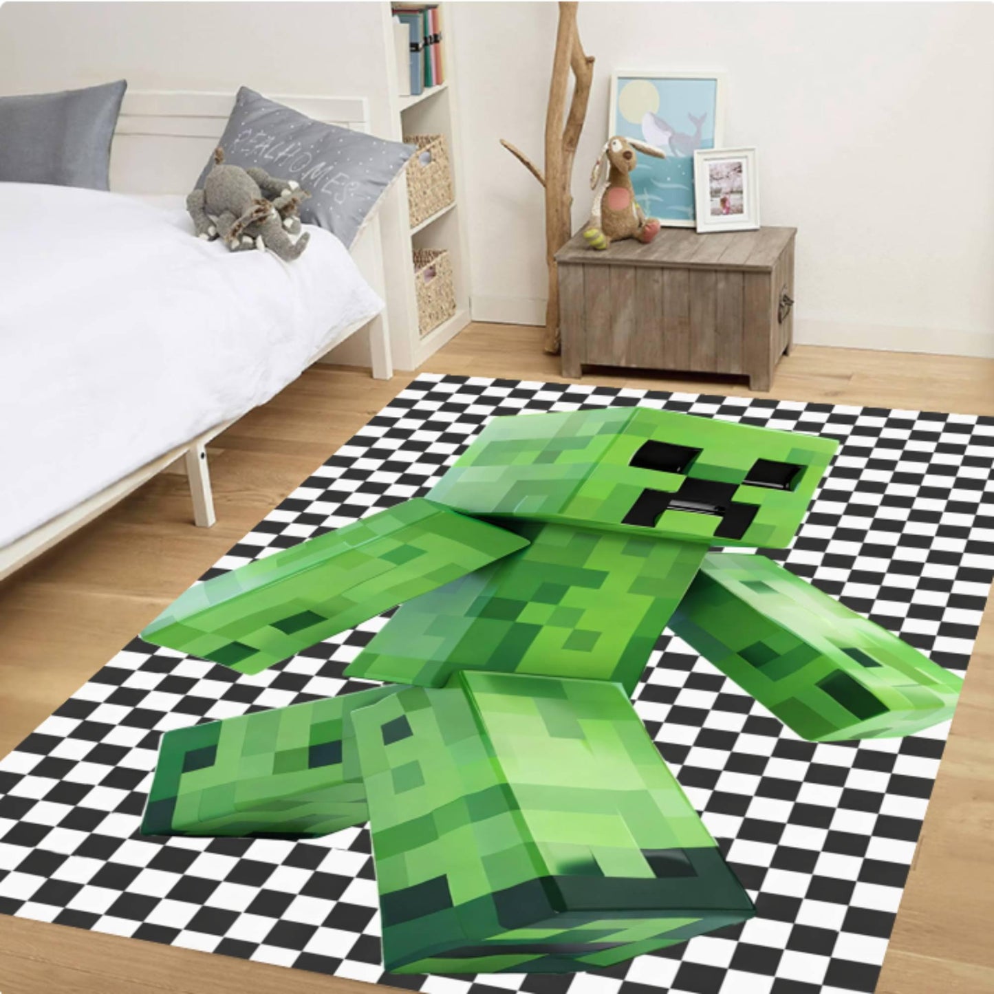 Pixel Monster Kids Rug on Gamer Inspired Playroom Rug Block