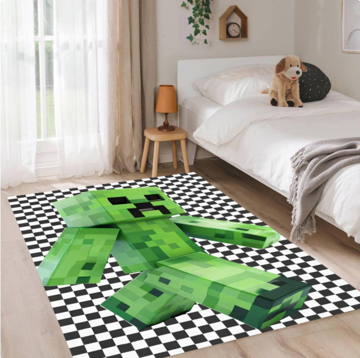 Pixel Monster Kids Rug on Gamer Inspired Playroom Rug Block