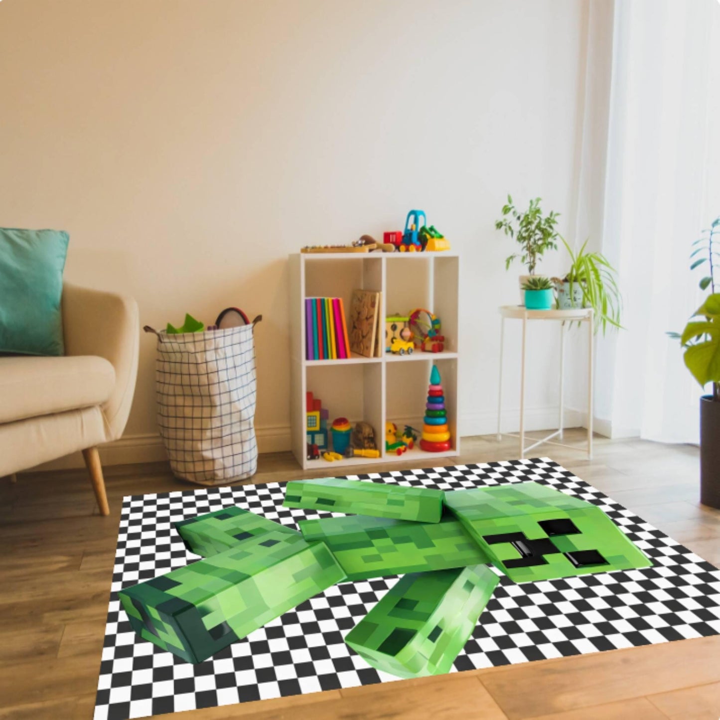Pixel Monster Kids Rug on Gamer Inspired Playroom Rug Block