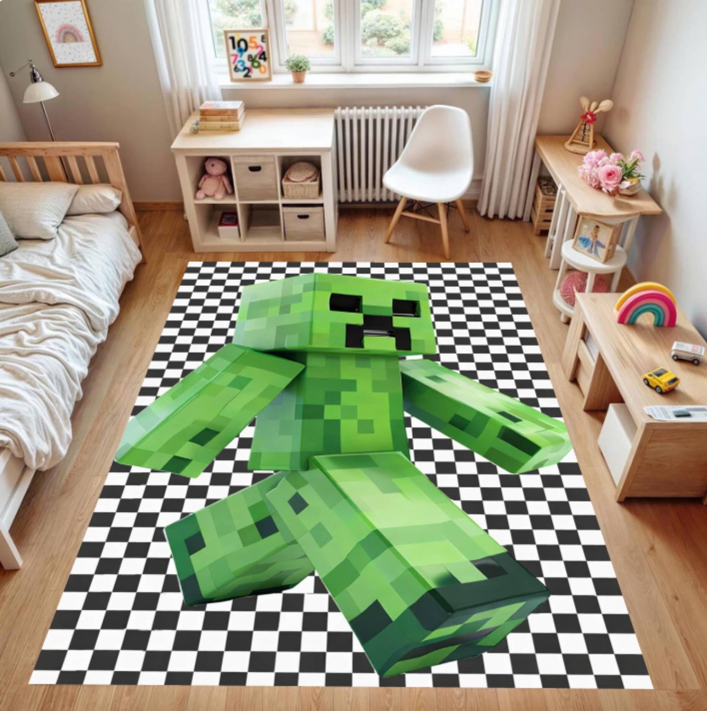 Pixel Monster Kids Rug on Gamer Inspired Playroom Rug Block