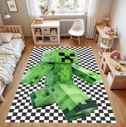 Pixel Monster Kids Rug on Gamer Inspired Playroom Rug Block