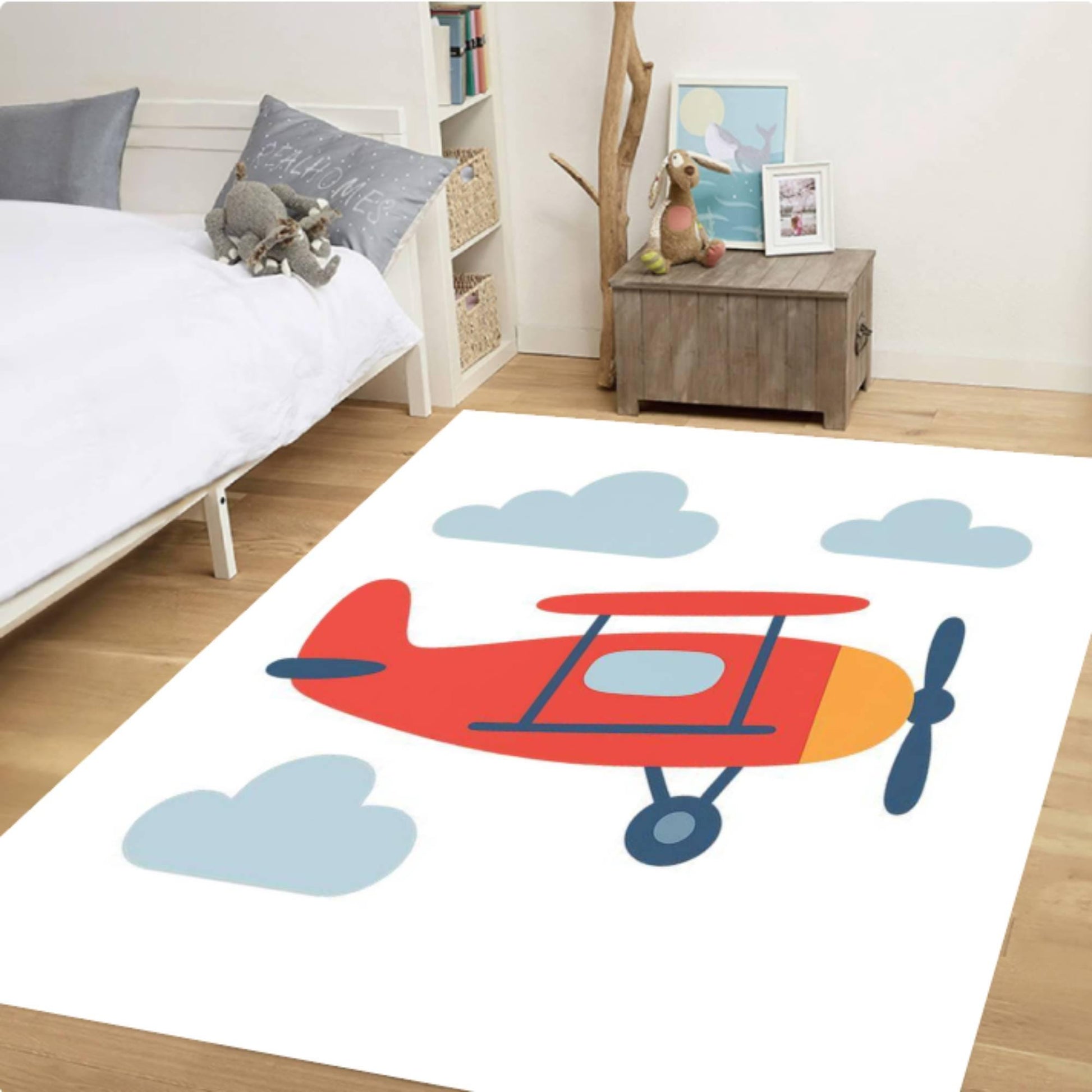 Kids Airplane Rug, Cute Plane Nursery Decor, Washable Non Slip Kids Carpet, Playroom Baby Room Floor Mat, Mod Scandinavian Style Toddler
