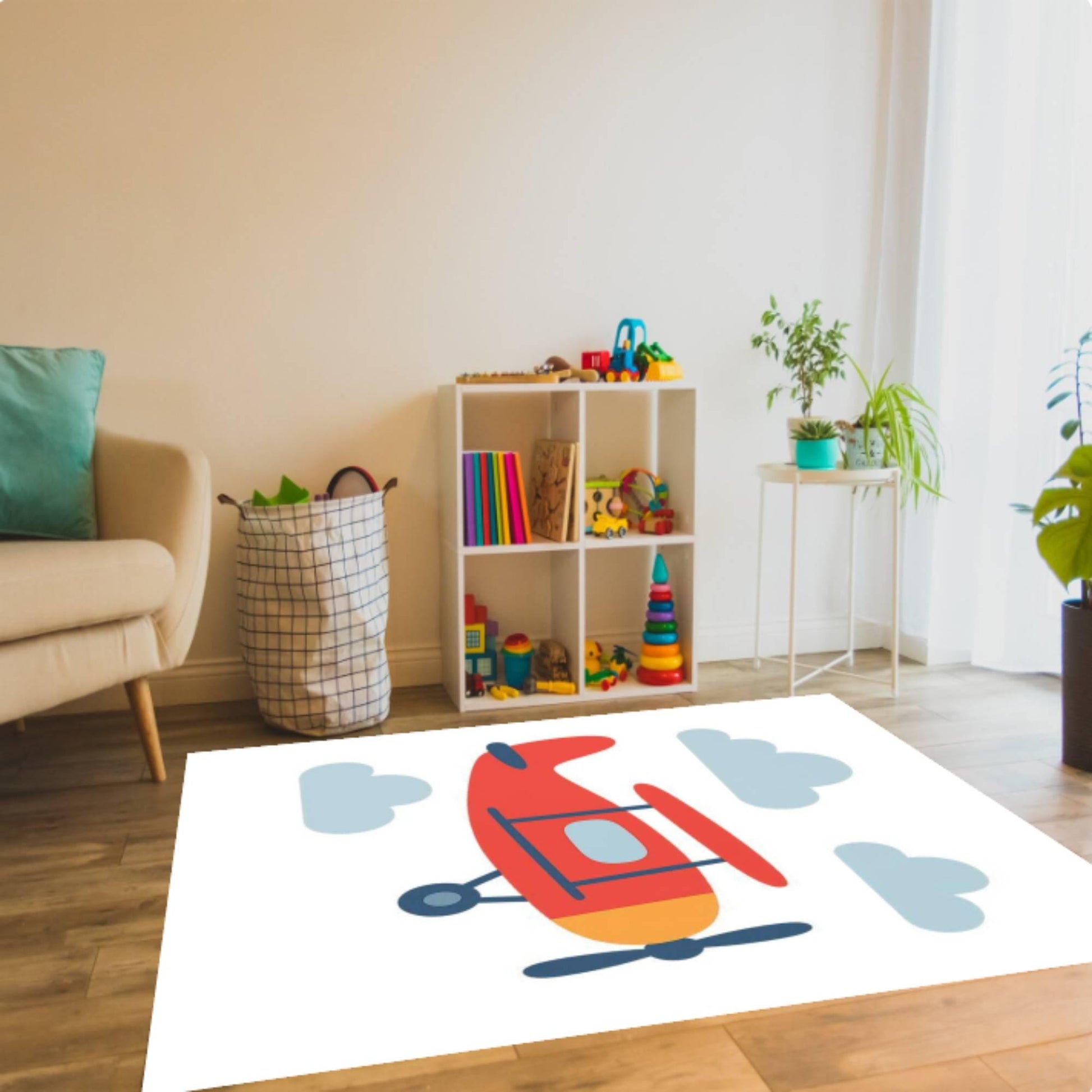 Kids Airplane Rug, Cute Plane Nursery Decor, Washable Non Slip Kids Carpet, Playroom Baby Room Floor Mat, Mod Scandinavian Style Toddler