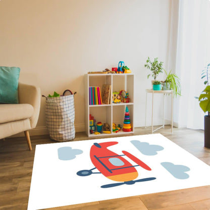 Kids Airplane Rug, Cute Plane Nursery Decor, Washable Non Slip Kids Carpet, Playroom Baby Room Floor Mat, Mod Scandinavian Style Toddler