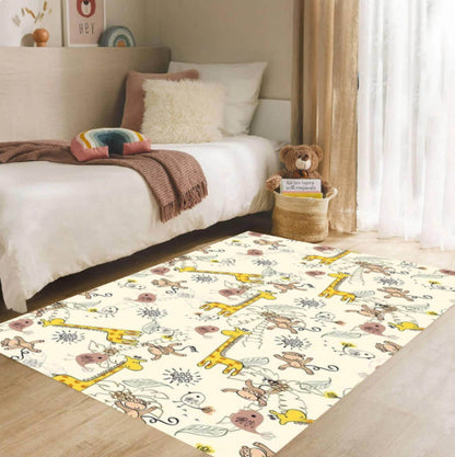 Jungle Animal Kids Rug,Giraffe Monkey Nursery Carpet,Neutral Beige Playroom Decor,Washable NonSlipRug,BabyToddler RoomMat,Nursery FloorDecor