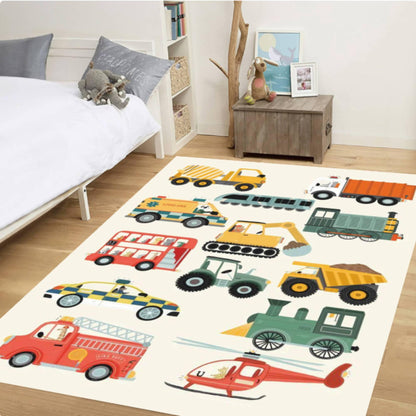 Vehicles & Transport Kids Rug | Trains Cars & Helicopters Carpet