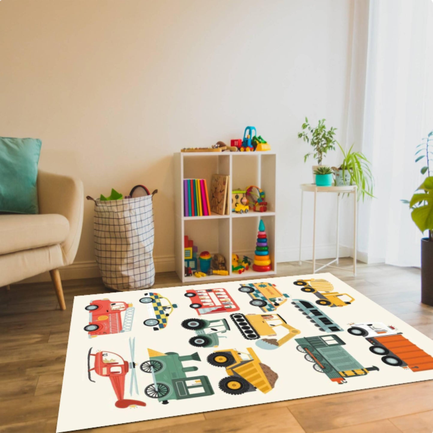 Vehicles & Transport Kids Rug | Trains Cars & Helicopters Carpet