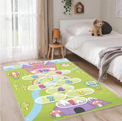 Kids Hopscotch Rug, Princess Castle Play Rug, Educational Number Carpet, Washable Kids Rug, Non Slip Nursery Rug, Toddler Room Decor