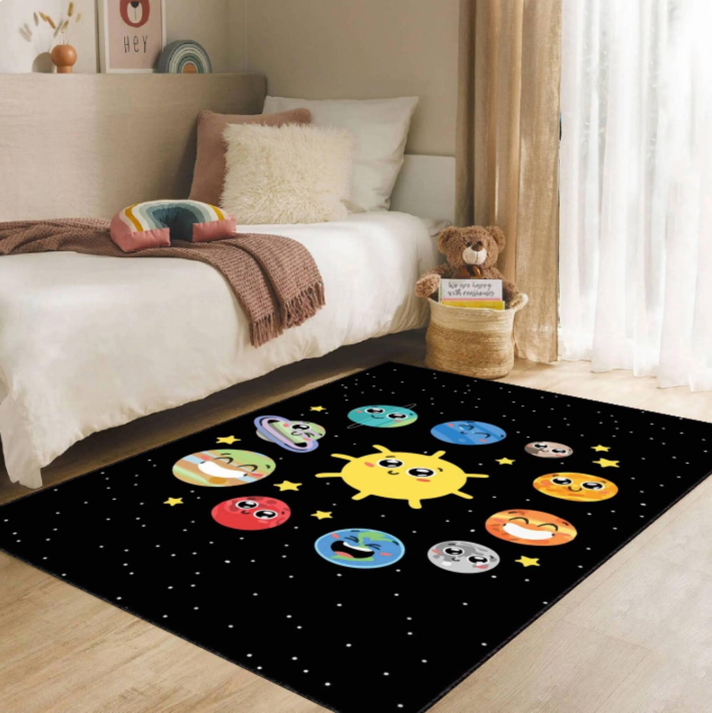 Kids Space Rug, Cute Solar System Carpet, Galaxy Nursery Decor, Planet Playroom Rug, Washable Kids Rug, Non Slip Toddler Room Carpet