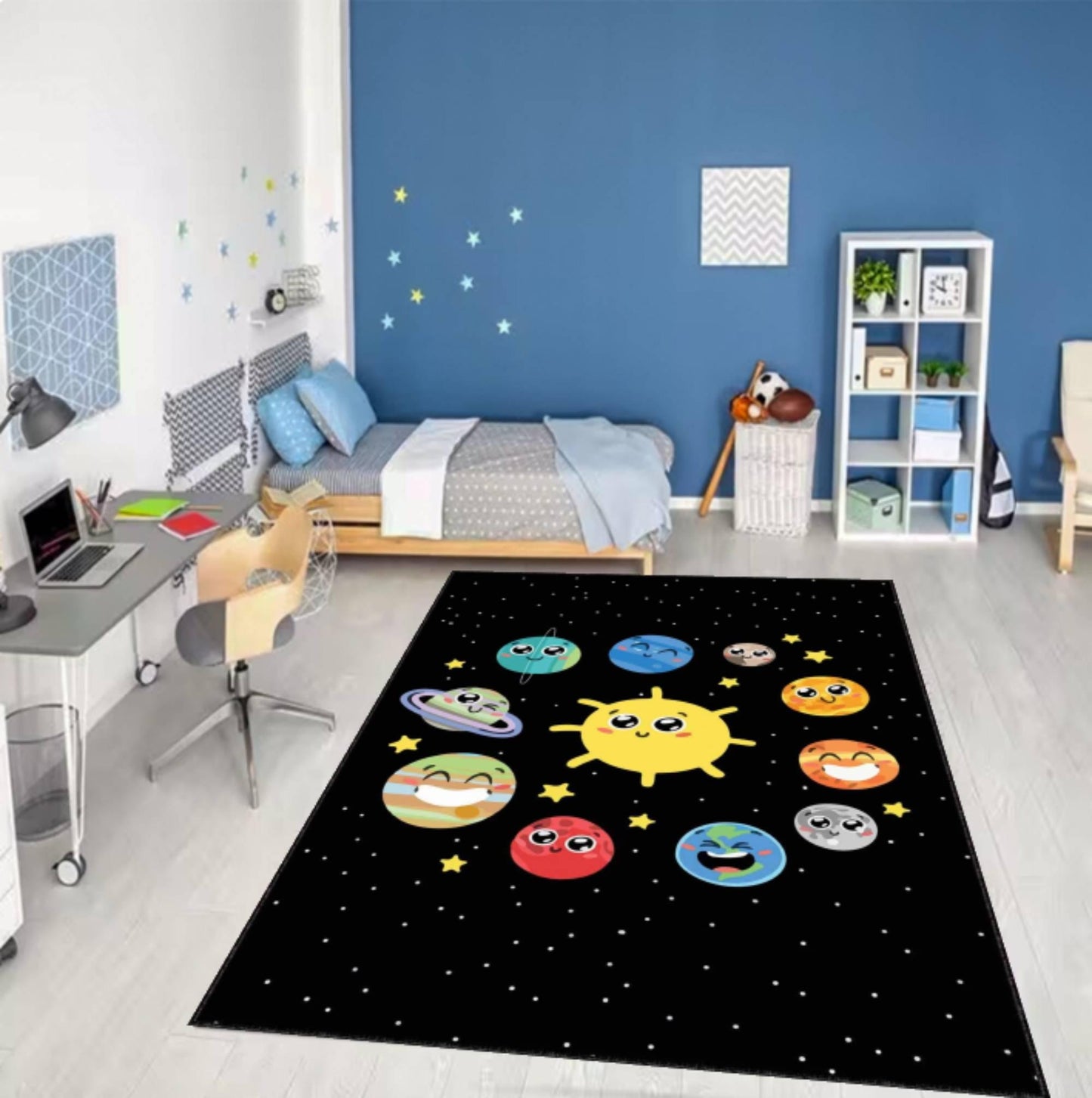 Kids Space Rug, Cute Solar System Carpet, Galaxy Nursery Decor, Planet Playroom Rug, Washable Kids Rug, Non Slip Toddler Room Carpet