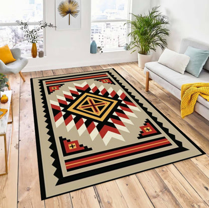 Southwestern Geometric Area Rug, Tribal Aztec Style Carpet, Modern Boho Home Decor, Living Room Rug, Washable Area Rug, Non Slip Floor Rug
